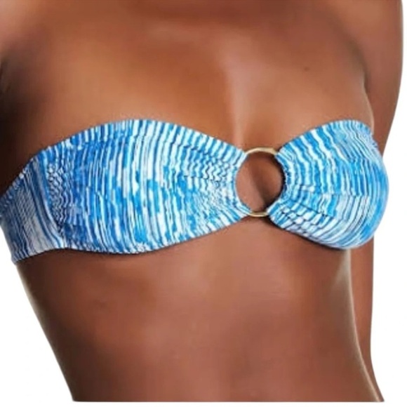 Melissa Odabash Evita aqua blue and white Gold Ring Bandeau Bikini Size Small/6 - Picture 5 of 8